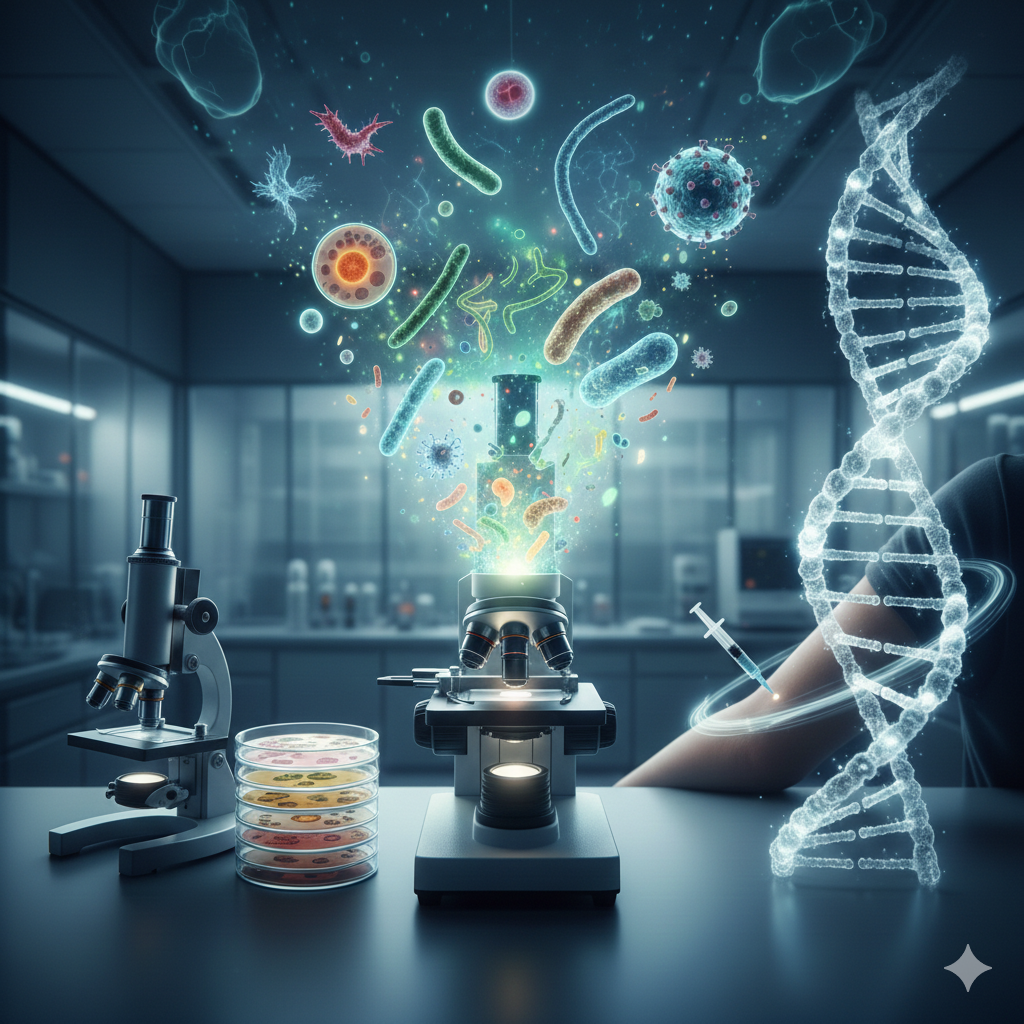 Evolución de la microbiología. Foto generada por IA